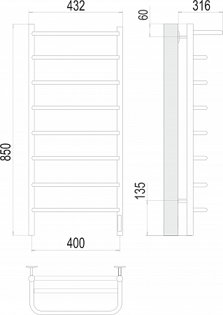 Полка П8 400х850 Электро (quick touch) Полотенцесушитель  TERMINUS Чита - фото 3