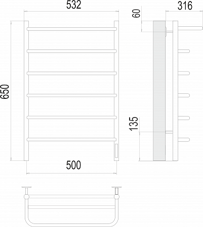 Полка П6 500х650 Электро (quick touch) Полотенцесушитель  TERMINUS Чита - фото 3